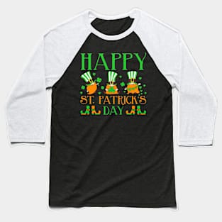 Three Gnomes Holding Shamrock Leopard Plaid St Patrick's Day Baseball T-Shirt